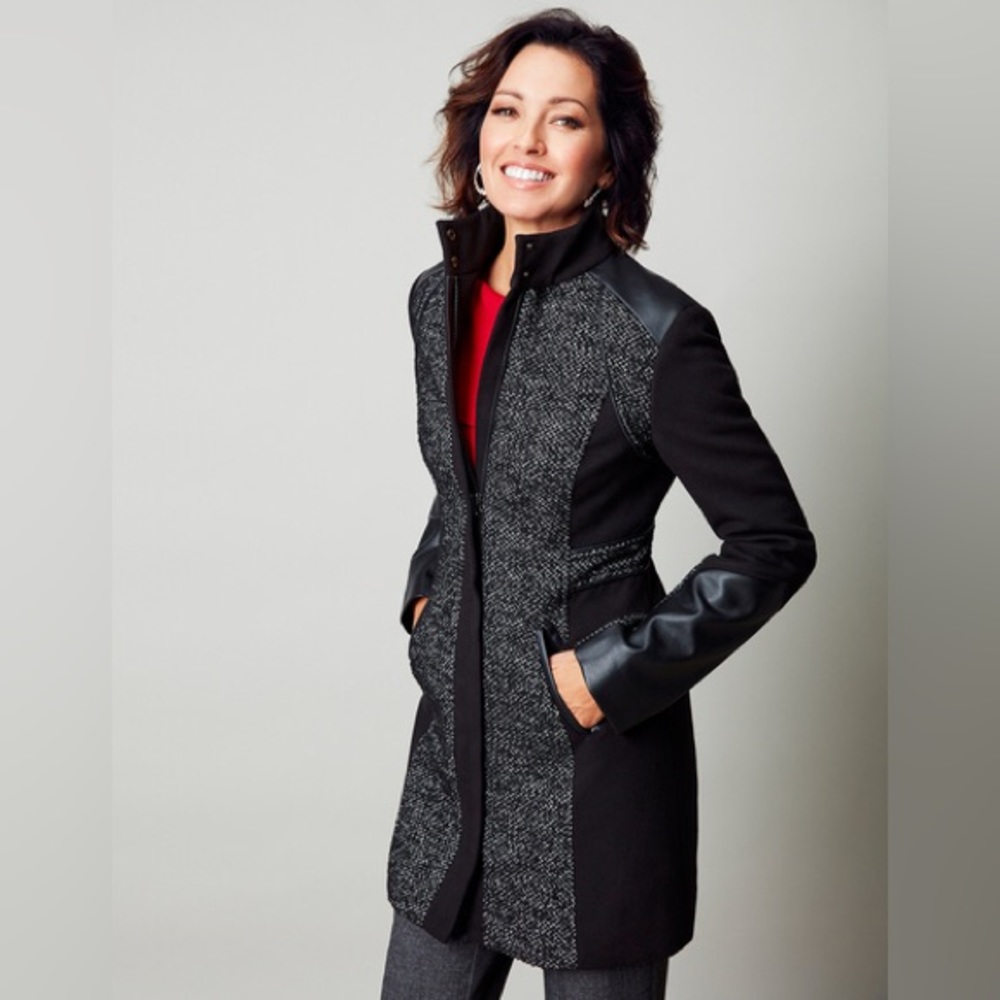 Black Mix Faux Leather Coat